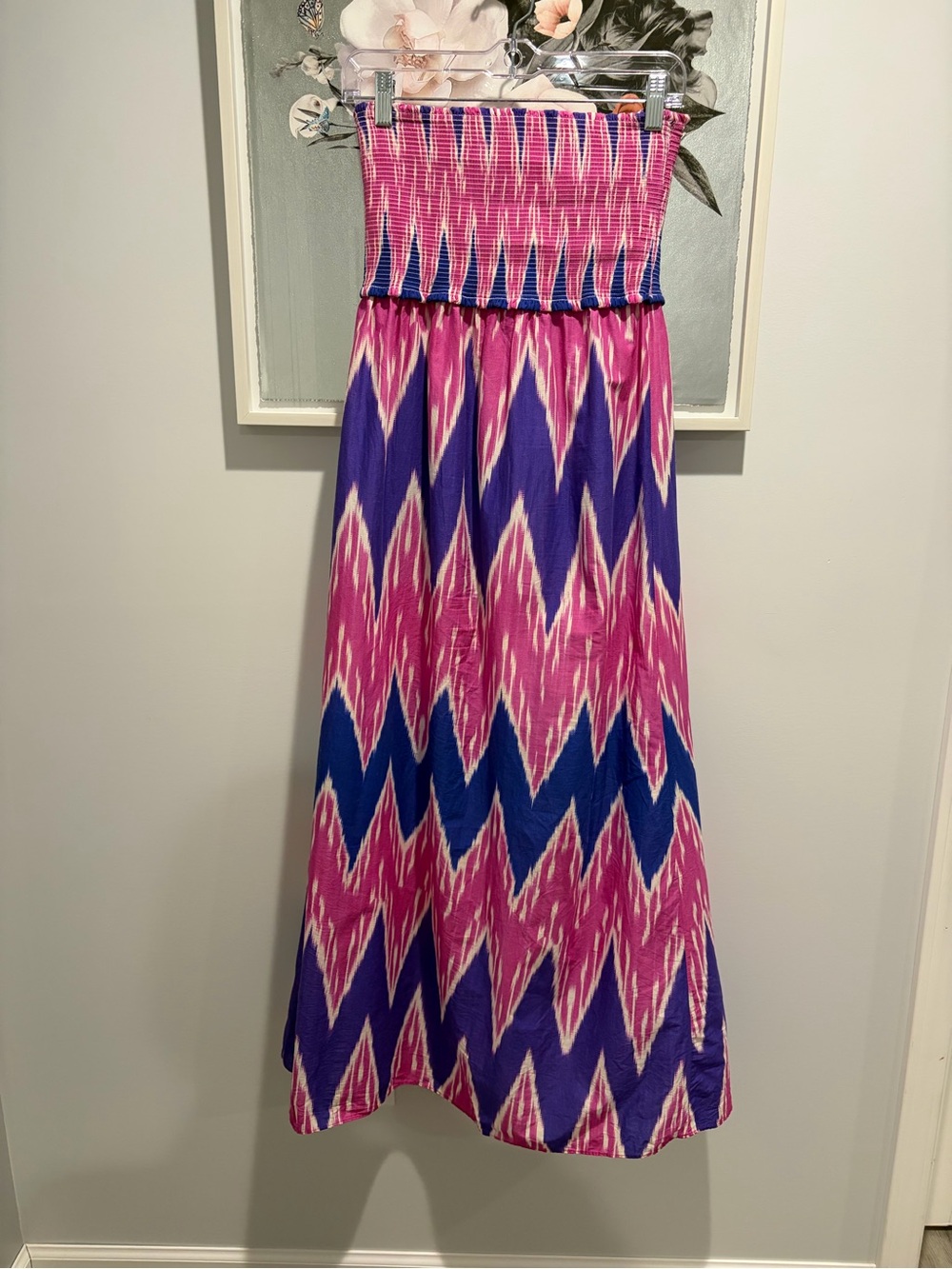 Zara Strapless Maxi Dress Purple Pink Chevron Print Size XS - Picture 3 of 6